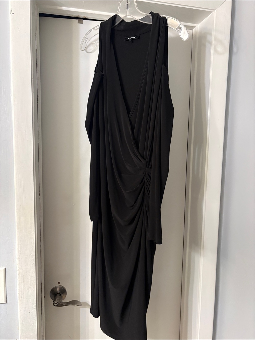 DKNY Black Asymmetrical Drape Dress